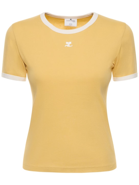 Courreges: Ärmelloses T-Shirt aus Baumwolljersey - Gelb - women_0 | Luisa Via Roma