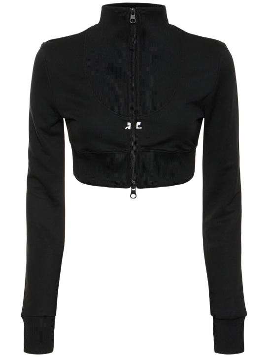 Courreges: 罗纹短款夹克 - 黑色 - women_0 | Luisa Via Roma