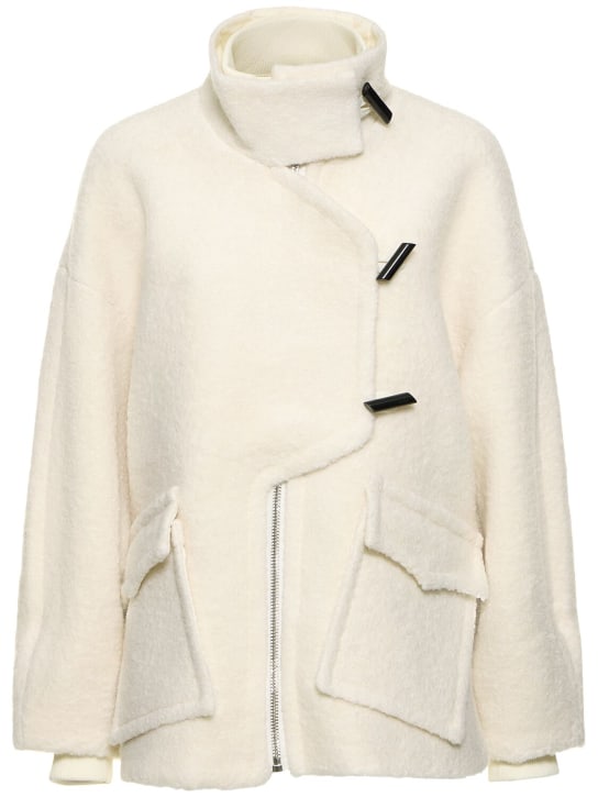 GANNI: Veste en laine mélangée bouclée - Blanc - women_0 | Luisa Via Roma