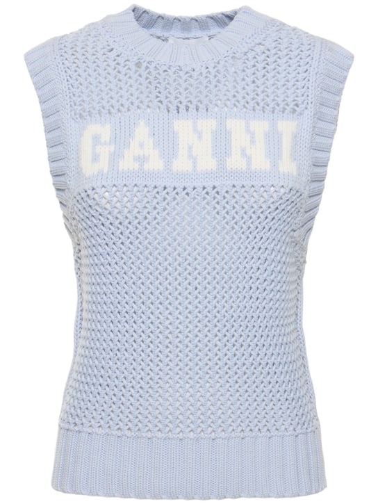 GANNI: Logo knit cotton blend vest - women_0 | Luisa Via Roma