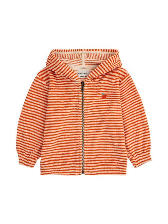 Bobo Choses: Sweat-shirt zippé en tissu éponge à capuche - Orange - kids-girls_0 | Luisa Via Roma