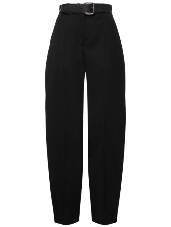 Alexander Wang: Pantalon taille haute en laine avec ceinture - Noir - women_0 | Luisa Via Roma