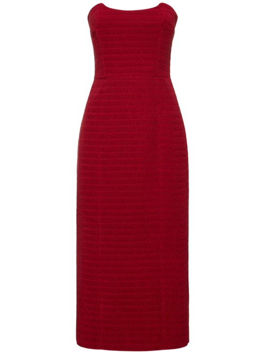 Emilia Wickstead: Ryder strapless tweed midi dress - Kırmızı - women_0 | Luisa Via Roma