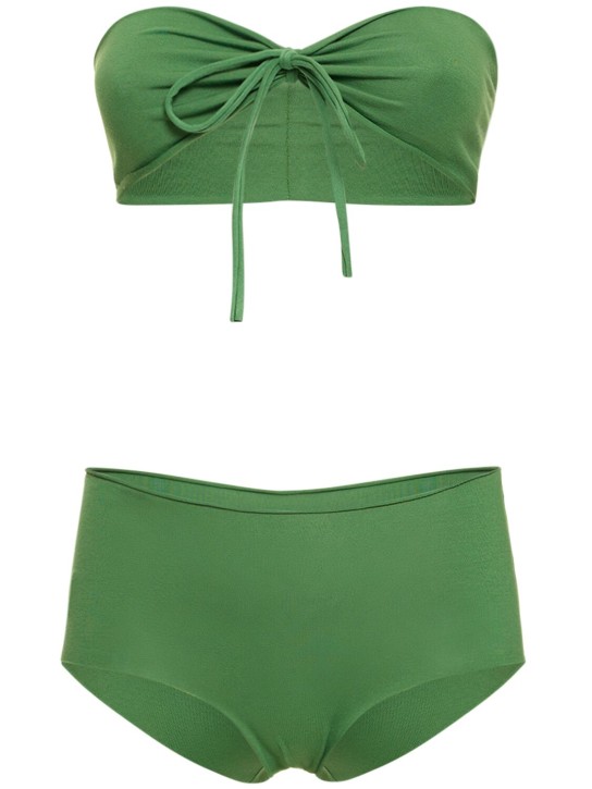 Isole & Vulcani: 无缝棉质平纹针织比基尼套装 - 绿色 - women_0 | Luisa Via Roma