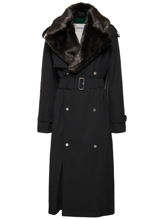 Burberry: Trench-coat long en gabardine avec ceinture - Noir - women_0 | Luisa Via Roma
