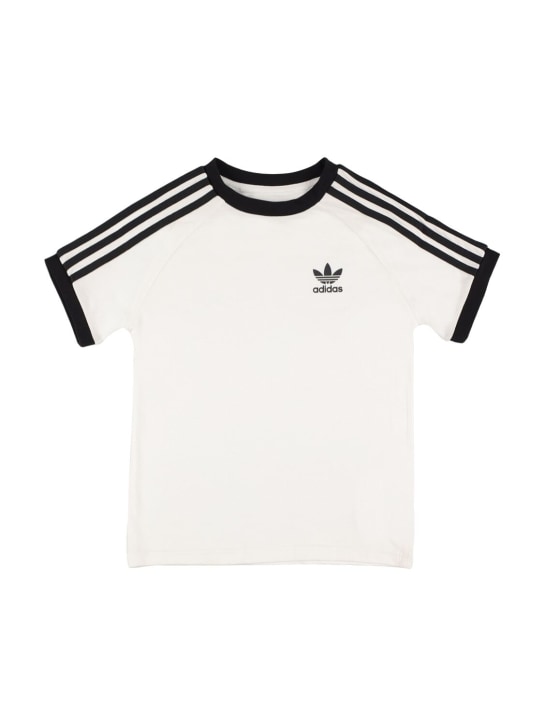 adidas Originals: T-shirt en coton à 3 bandes - Blanc - kids-girls_0 | Luisa Via Roma