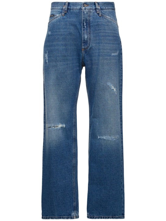 Dolce&Gabbana: Jeans anchos de denim de algodón - Azul - men_0 | Luisa Via Roma