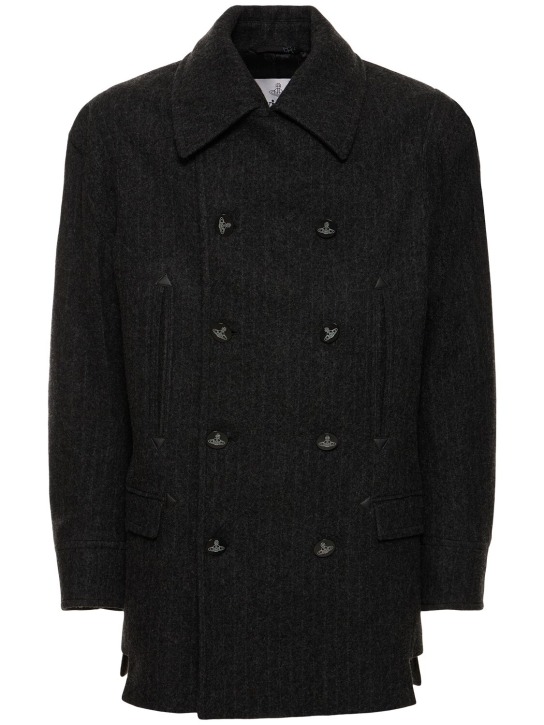 Vivienne Westwood: 初剪羊毛&羊绒混纺短大衣 - 黑色 - men_0 | Luisa Via Roma