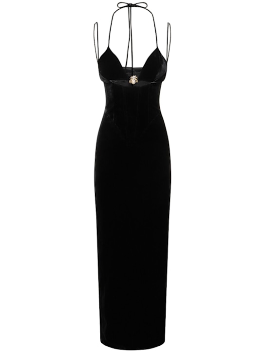 Velvet embellished cutout long dress - Thumbnail 1