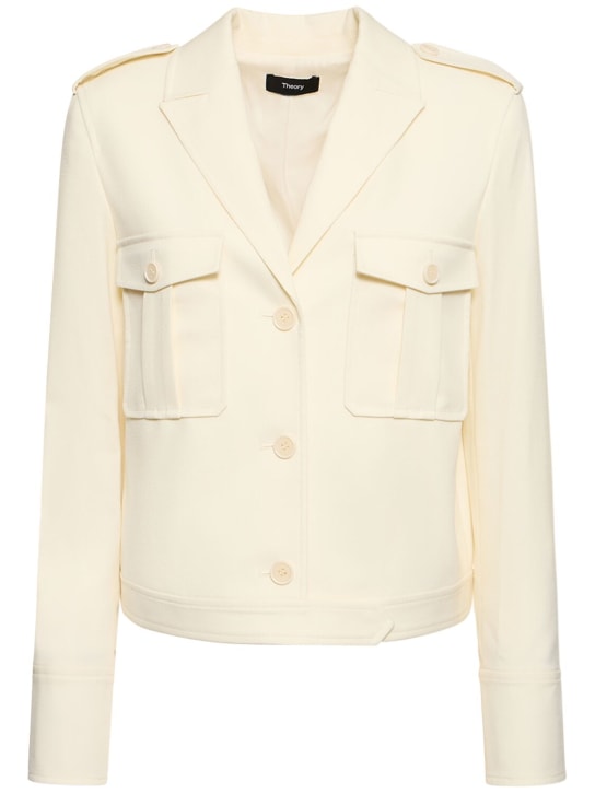 Theory: Boxy fit military wool blend jacket - Beyaz - women_0 | Luisa Via Roma