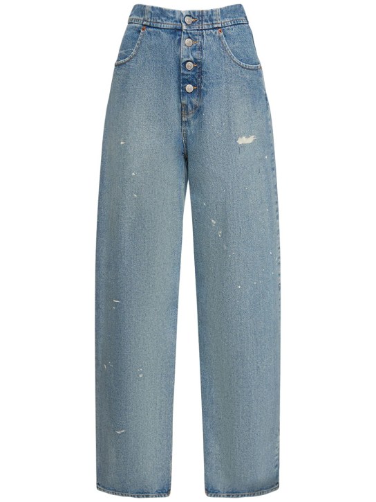MM6 Maison Margiela: Jeans rectos de denim de algodón con cintura alta - Azul - women_0 | Luisa Via Roma
