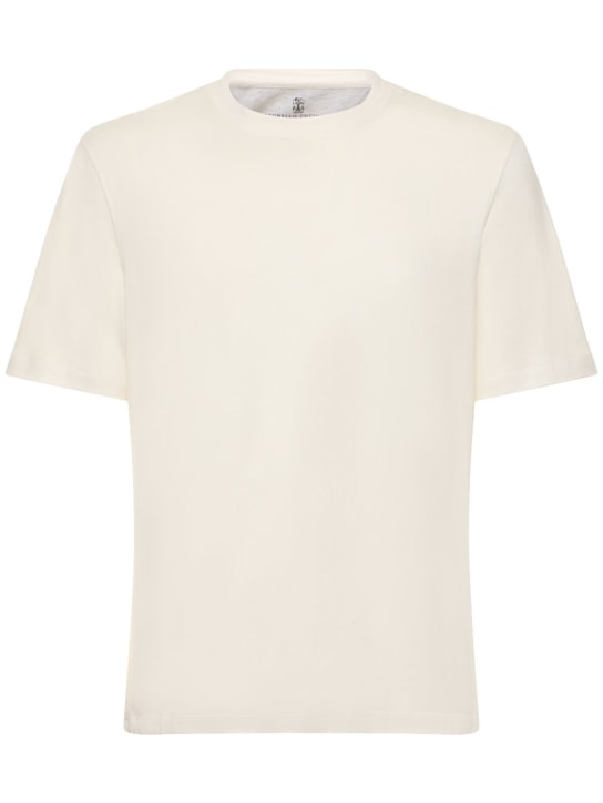 Brunello Cucinelli: T-shirt in jersey di cotone e lino - Off White - men_0 | Luisa Via Roma