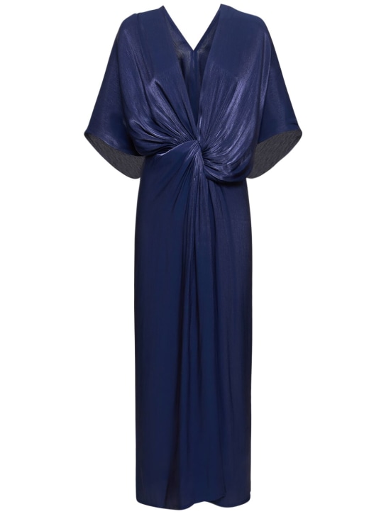 Costarellos: Vestido midi de georgette y lúrex - Azul Oscuro - women_0 | Luisa Via Roma
