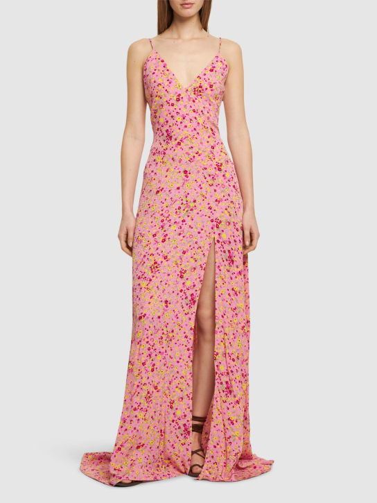 Rotate: Bedrucktes Maxi-Slip-Kleid aus Jacquard - Pink/Multi - women_1 | Luisa Via Roma