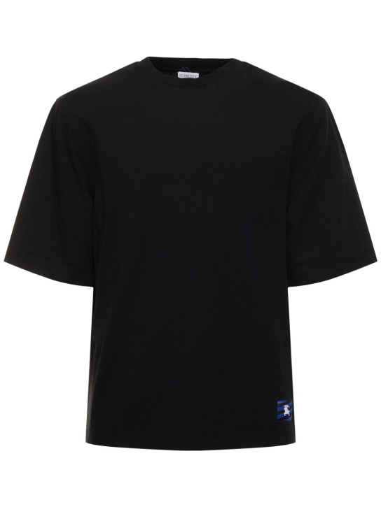 Burberry: T-shirt en jersey de coton à logo - Noir - men_0 | Luisa Via Roma