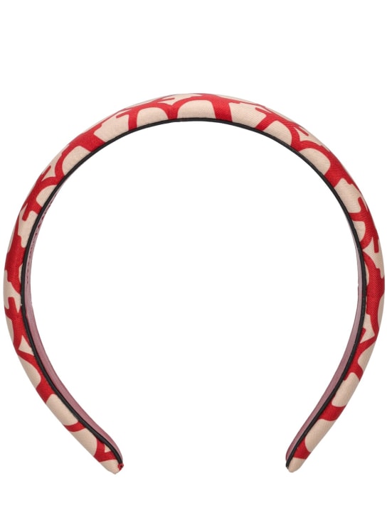 Valentino Garavani: Diadema de piel con logo V - Rojo/Beige - women_1 | Luisa Via Roma