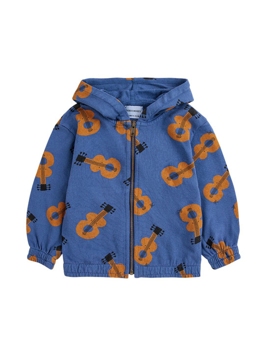 Bobo Choses: Hooded organic cotton zip sweatshirt - Blue/Multi - kids-boys_0 | Luisa Via Roma
