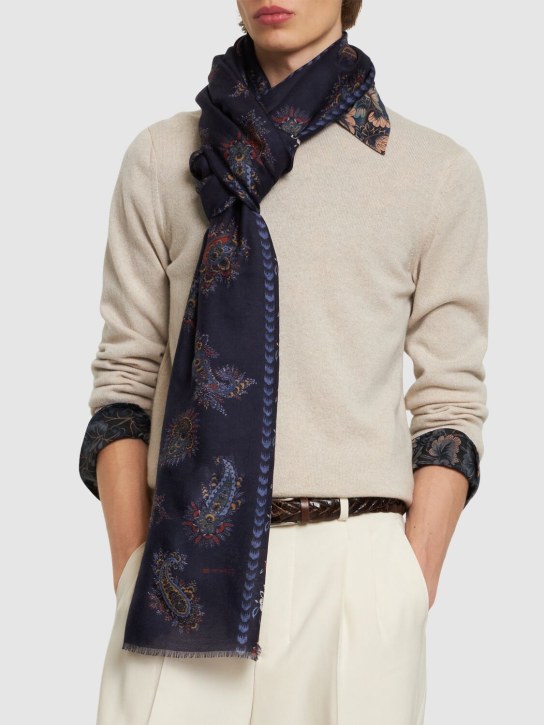 Etro: Cashmere & silk scarf - Blue - men_1 | Luisa Via Roma