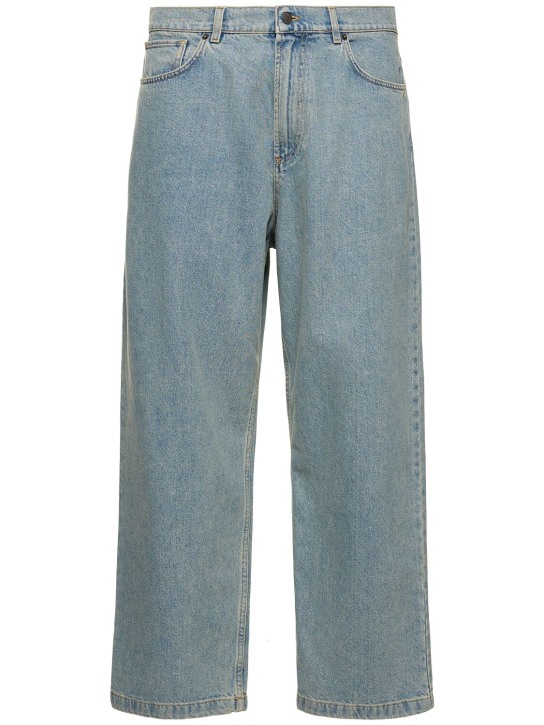 Moschino: Jeans de denim de algodón con pierna ancha - Azul - men_0 | Luisa Via Roma