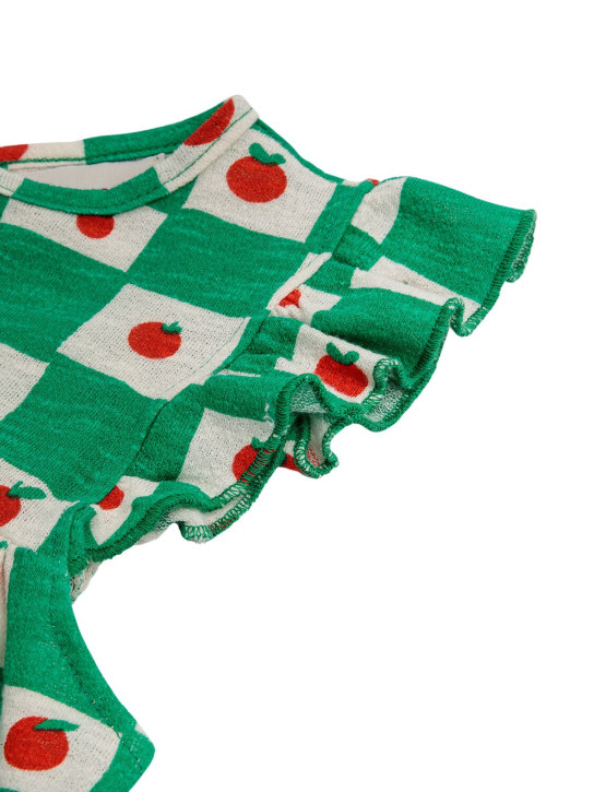 Bobo Choses: Robe en coton biologique imprimé à volants - Blanc/Vert - kids-girls_1 | Luisa Via Roma
