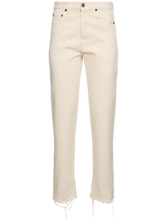 Saint Laurent: Cotton denim straight jeans - White - women_0 | Luisa Via Roma