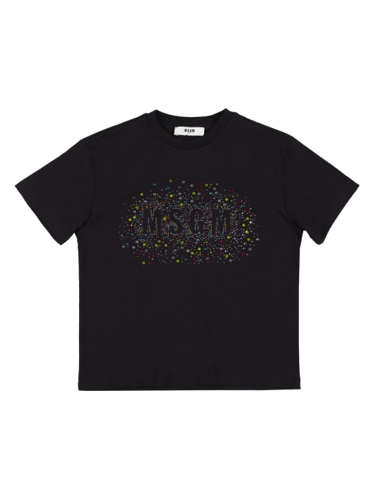 MSGM: Camiseta de jersey de algodón con decoraciones - Negro - kids-girls_0 | Luisa Via Roma