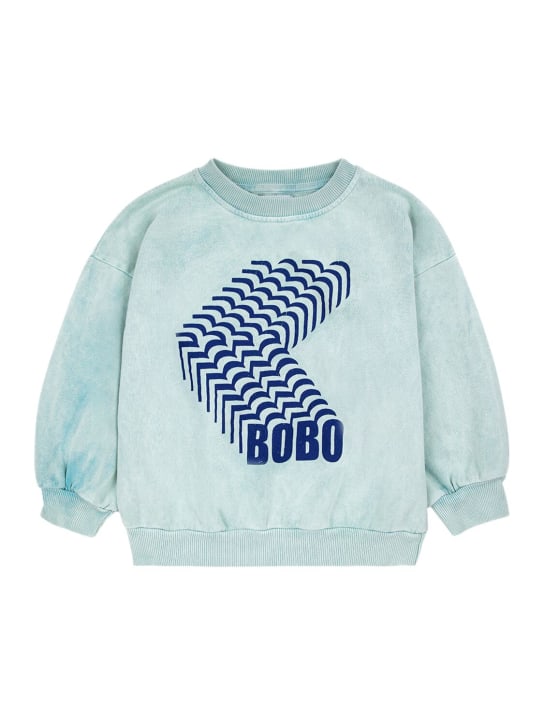 Bobo Choses: Sweat-shirt en coton biologique imprimé logo - Bleu - kids-boys_0 | Luisa Via Roma