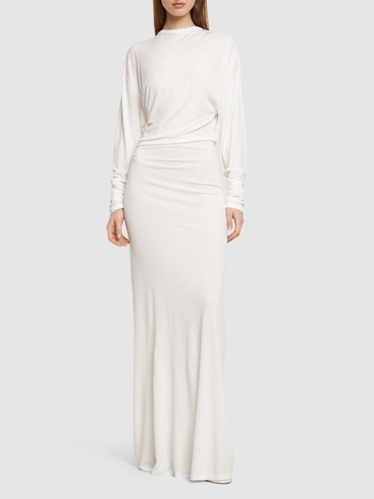 Christopher Esber: Viscose draped long sleeve maxi dress - Beyaz - women_1 | Luisa Via Roma
