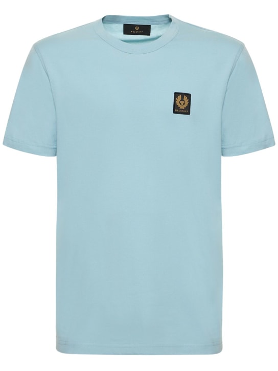 Belstaff: Logo cotton jersey t-shirt - Gökyüzü Mavisi - men_0 | Luisa Via Roma