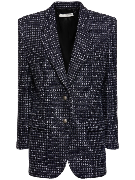 Alessandra Rich: Giacca oversize in tweed con paillettes - Navy - women_0 | Luisa Via Roma