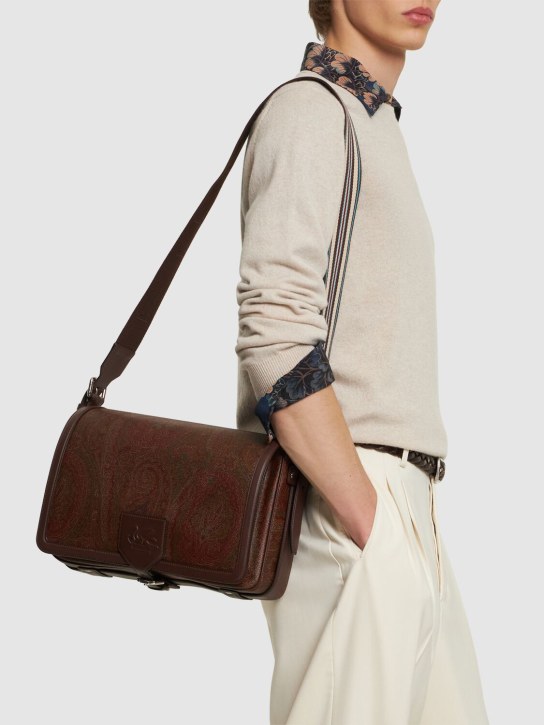 Etro: Paisley cotton messenger bag - Brown - men_1 | Luisa Via Roma