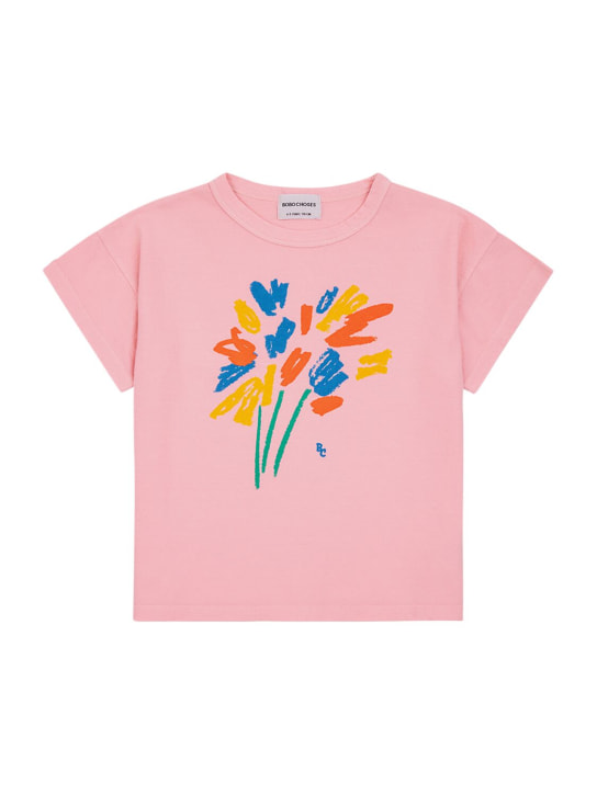 Bobo Choses: T-shirt en coton biologique imprimé - Rose - kids-girls_0 | Luisa Via Roma
