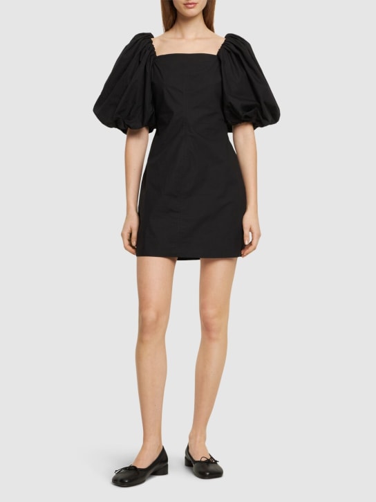 GANNI: 코튼 포플린 푸프 슬리브 미니 드레스 - 블랙 - women_1 | Luisa Via Roma