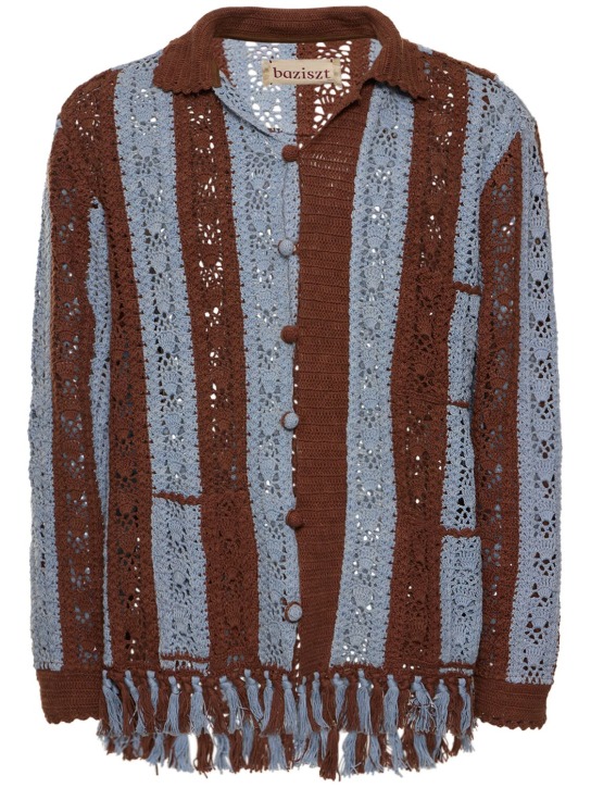 Baziszt: Crocheted cotton overshirt - Kahverengi/Mavi - men_0 | Luisa Via Roma
