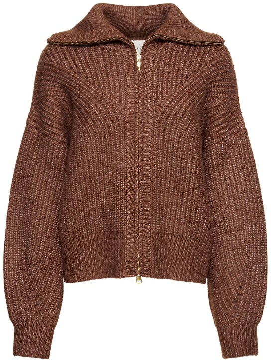 Varley: Putney knit zip-up sweater - Kahverengi - women_0 | Luisa Via Roma