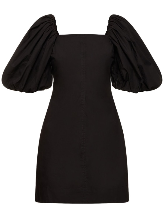 GANNI: 코튼 포플린 푸프 슬리브 미니 드레스 - 블랙 - women_0 | Luisa Via Roma