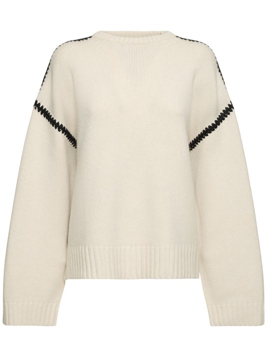 Toteme: Embroidered wool & cashmere sweater - White - women_0 | Luisa Via Roma