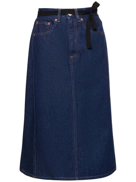 MM6 Maison Margiela: Asymmetric cotton denim midi skirt - Blue - women_0 | Luisa Via Roma