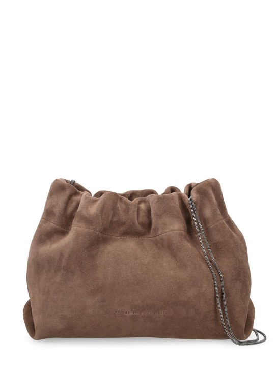 Brunello Cucinelli: Soft velour leather shoulder bag - Torba - women_0 | Luisa Via Roma