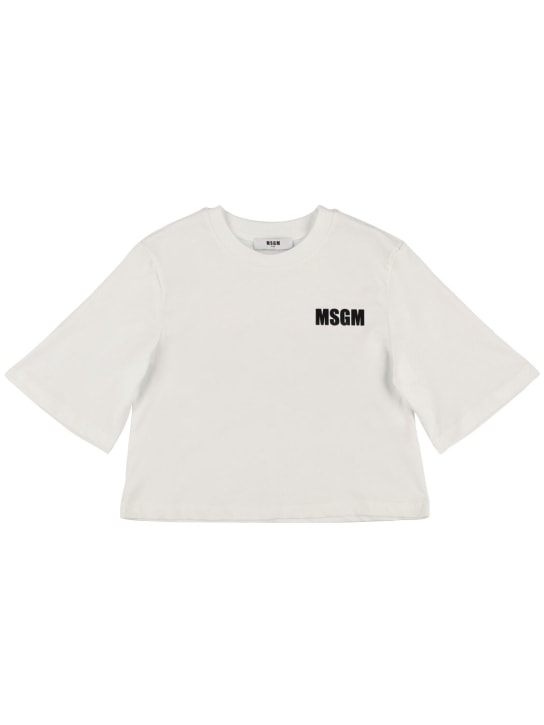 MSGM: Kürzeres T-Shirt aus Baumwolljersey - Weiß - kids-girls_1 | Luisa Via Roma