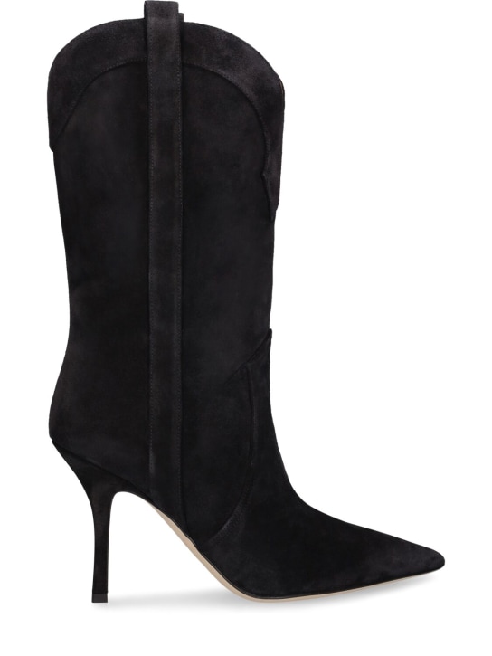 Paris Texas: 95mm Paloma suede ankle boots - Black - women_0 | Luisa Via Roma