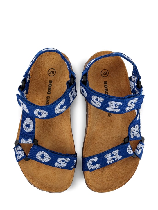 Bobo Choses: Embroidered logo cotton sandals - Blue - kids-girls_1 | Luisa Via Roma