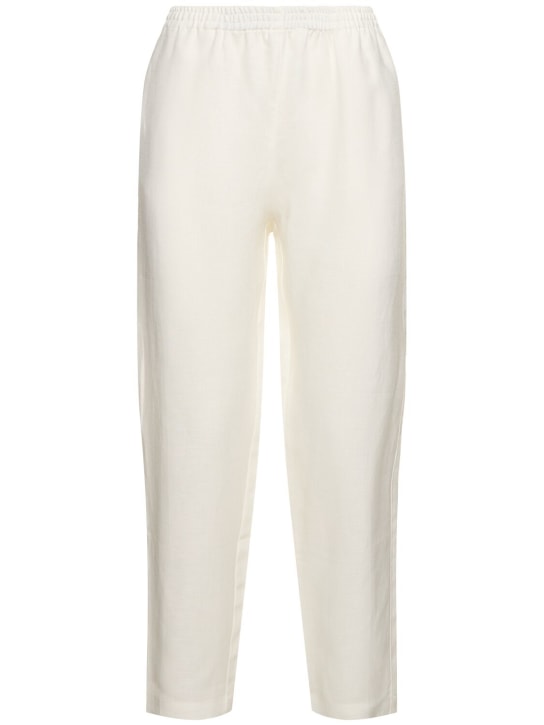 Lido: Pantalones de lino con cintura elástica - Blanco - women_0 | Luisa Via Roma