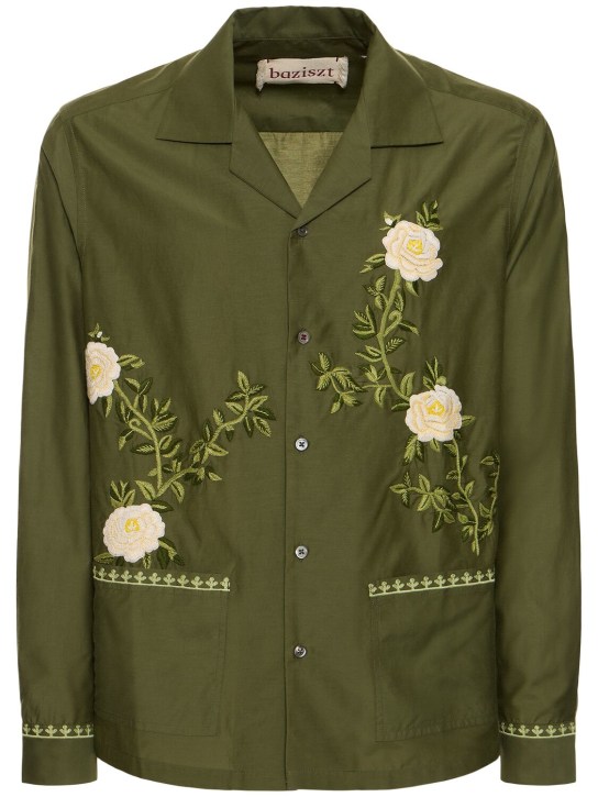 Baziszt: Flower cotton & silk shirt - Yeşil - men_0 | Luisa Via Roma