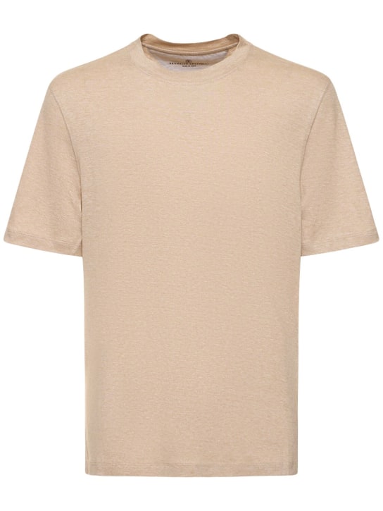 Brunello Cucinelli: Cotton & linen jersey solid t-shirt - Creta - men_0 | Luisa Via Roma