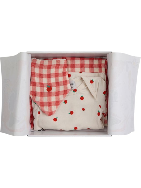 Bobo Choses: Organic cotton romper, bib & blanket - White/Red - kids-girls_0 | Luisa Via Roma
