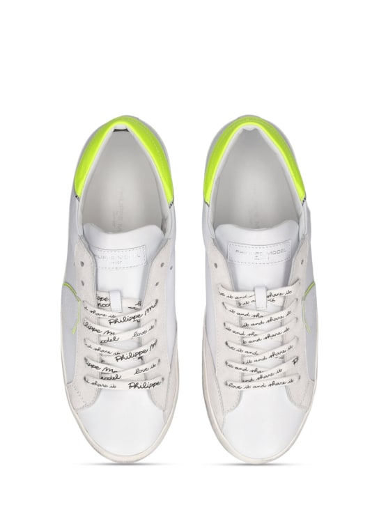 PHILIPPE MODEL: Paris leather lace-up sneakers - White/Yellow - kids-boys_1 | Luisa Via Roma