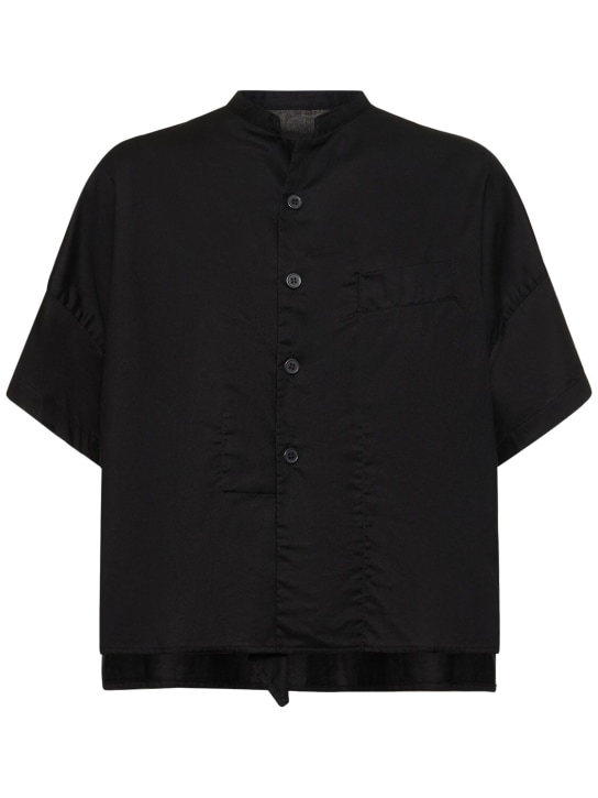 Yohji Yamamoto: Draped cotton twill s/s boxy shirt - Black - women_0 | Luisa Via Roma