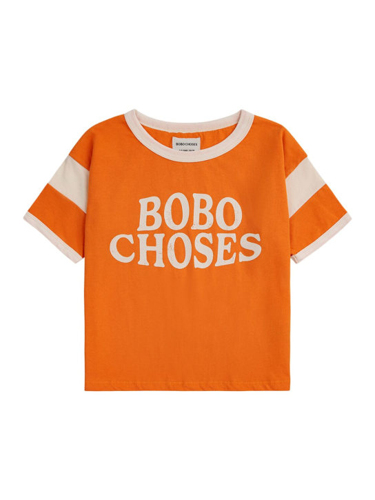 Bobo Choses: 印花有机棉T恤 - 橙色 - kids-girls_0 | Luisa Via Roma