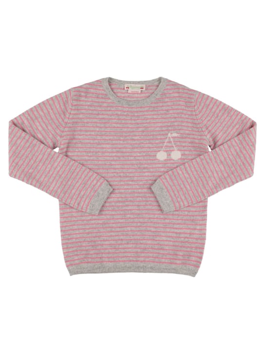 Bonpoint: Embroidered cashmere knit sweater - Pembe - kids-girls_0 | Luisa Via Roma